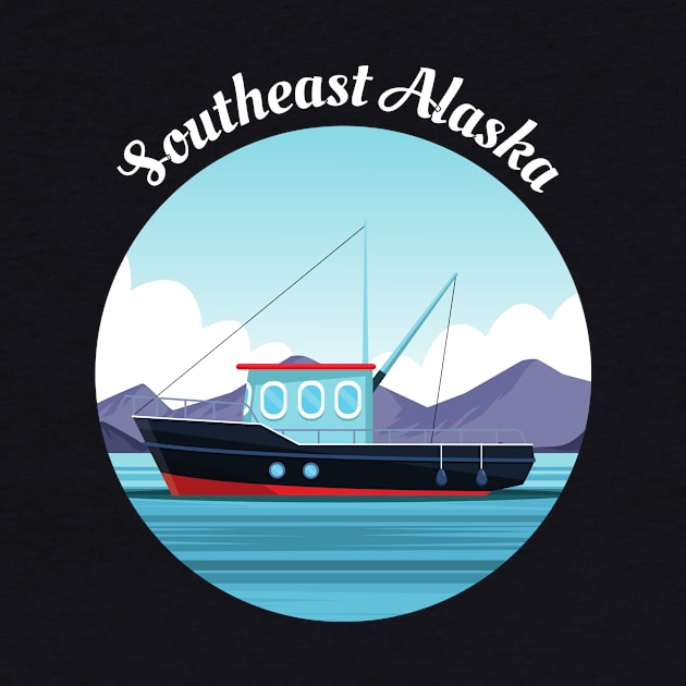 Southeast Alaska Fishing Lover Cartoon Fishing Boat Fisherman Art by twizzler3b